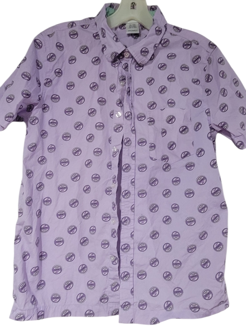 Disney Lavender Purple Short Sleeve Button-Down Shirt with Printed Logo Pattern